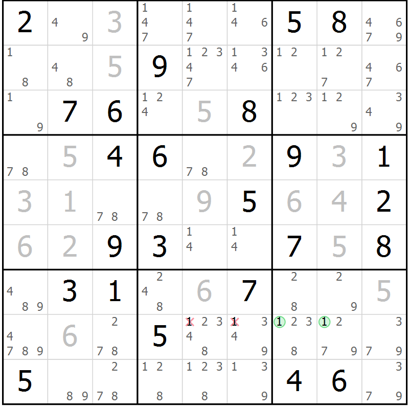 Position des candidats pour la solution de la Gr 47 page 50 du magazine de sudoku Maestro n° 085