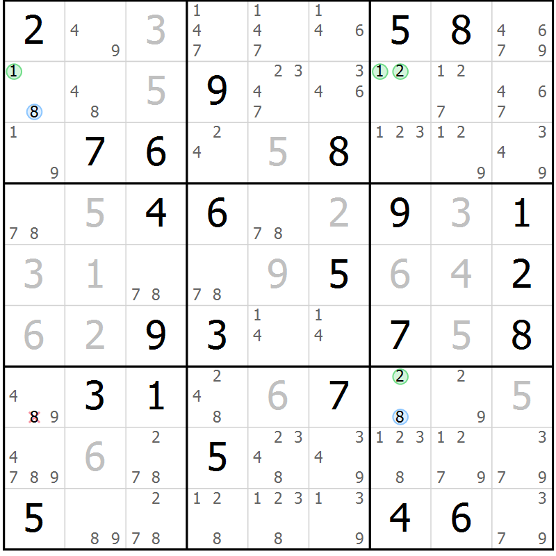 Position des candidats pour la solution de la Gr 47 page 50 du magazine de sudoku Maestro n° 085