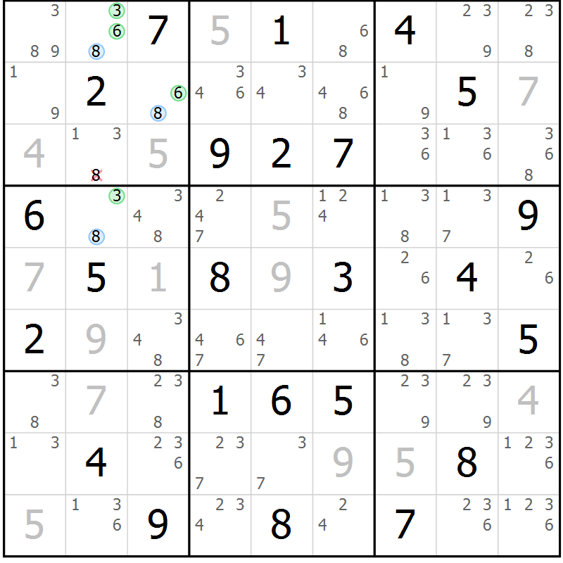 Position des candidats pour la solution de la Gr 48 page 51 du magazine de sudoku Maestro n° 085