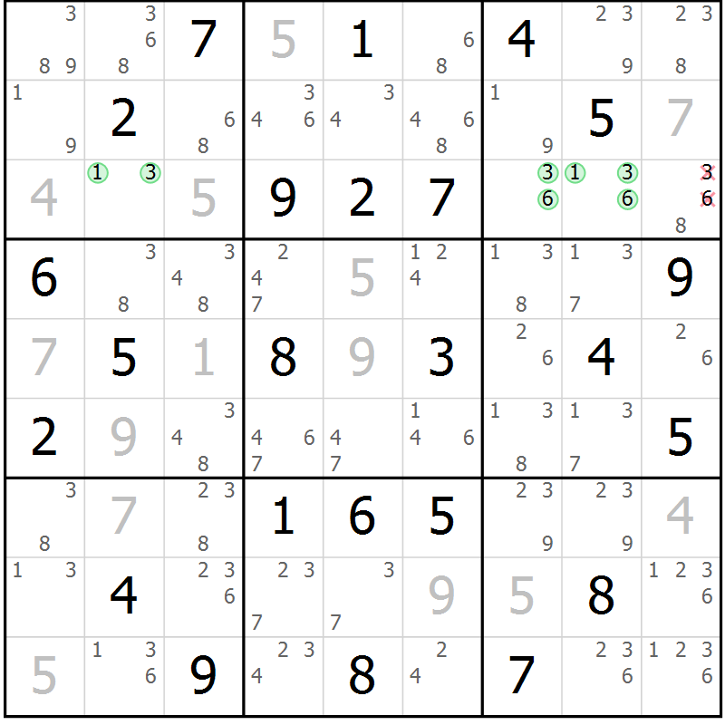 Position des candidats pour la solution de la Gr 48 page 51 du magazine de sudoku Maestro n° 085