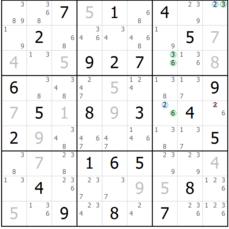 Position des candidats pour la solution de la Gr 48 page 51 du magazine de sudoku Maestro n° 085