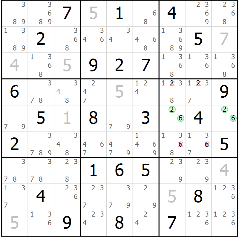 Position des candidats pour la solution de la Gr 48 page 51 du magazine de sudoku Maestro n° 085