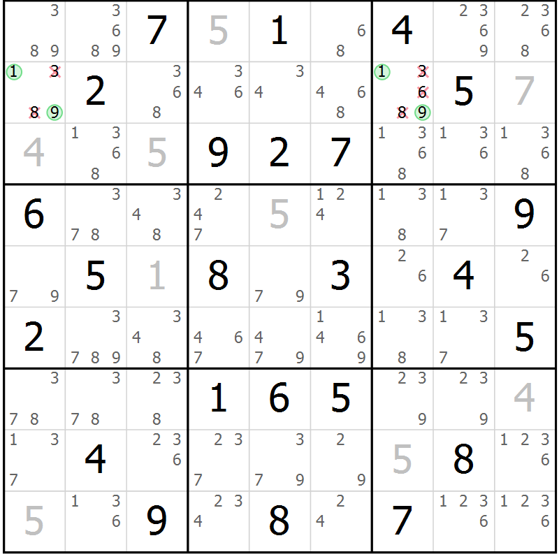 Position des candidats pour la solution de la Gr 48 page 51 du magazine de sudoku Maestro n° 085