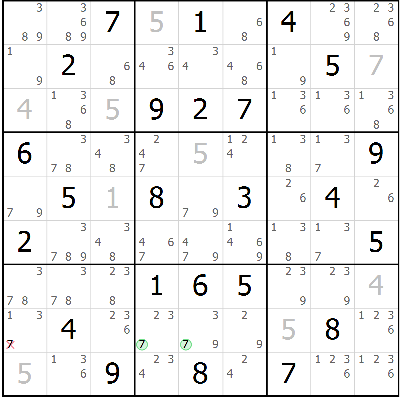 Position des candidats pour la solution de la Gr 48 page 51 du magazine de sudoku Maestro n° 085