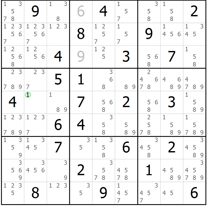 Position des candidats pour la solution de la Gr 49 page 52 du magazine de sudoku Maestro n° 085