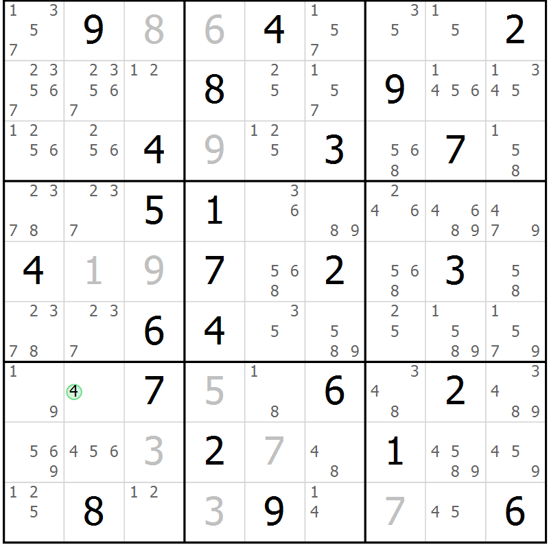 Position des candidats pour la solution de la Gr 49 page 52 du magazine de sudoku Maestro n° 085