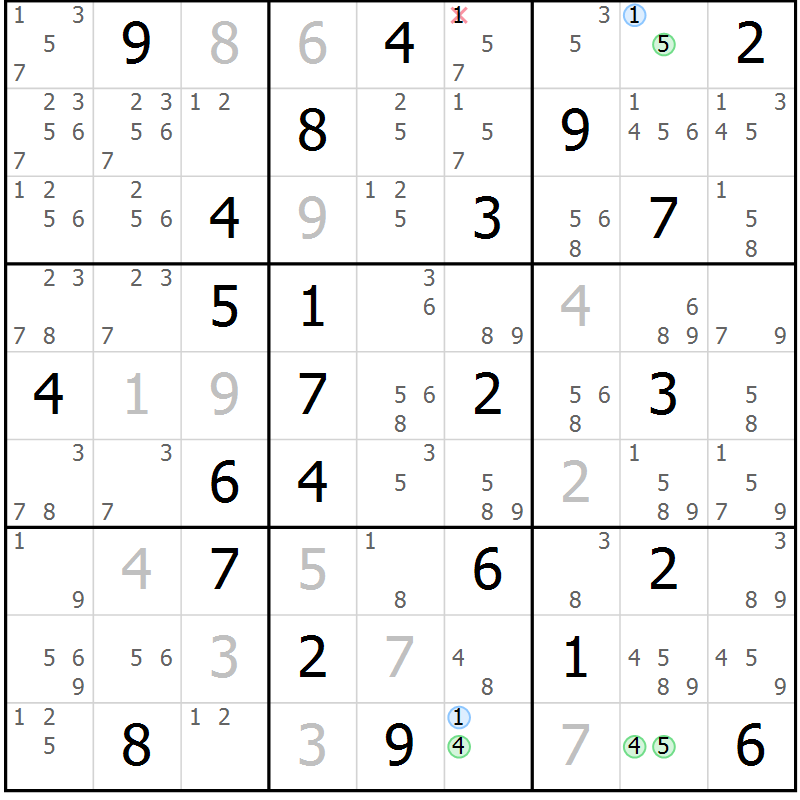 Position des candidats pour la solution de la Gr 49 page 52 du magazine de sudoku Maestro n° 085