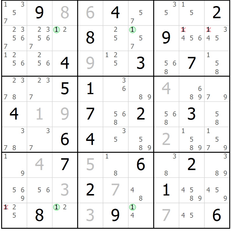 Position des candidats pour la solution de la Gr 49 page 52 du magazine de sudoku Maestro n° 085