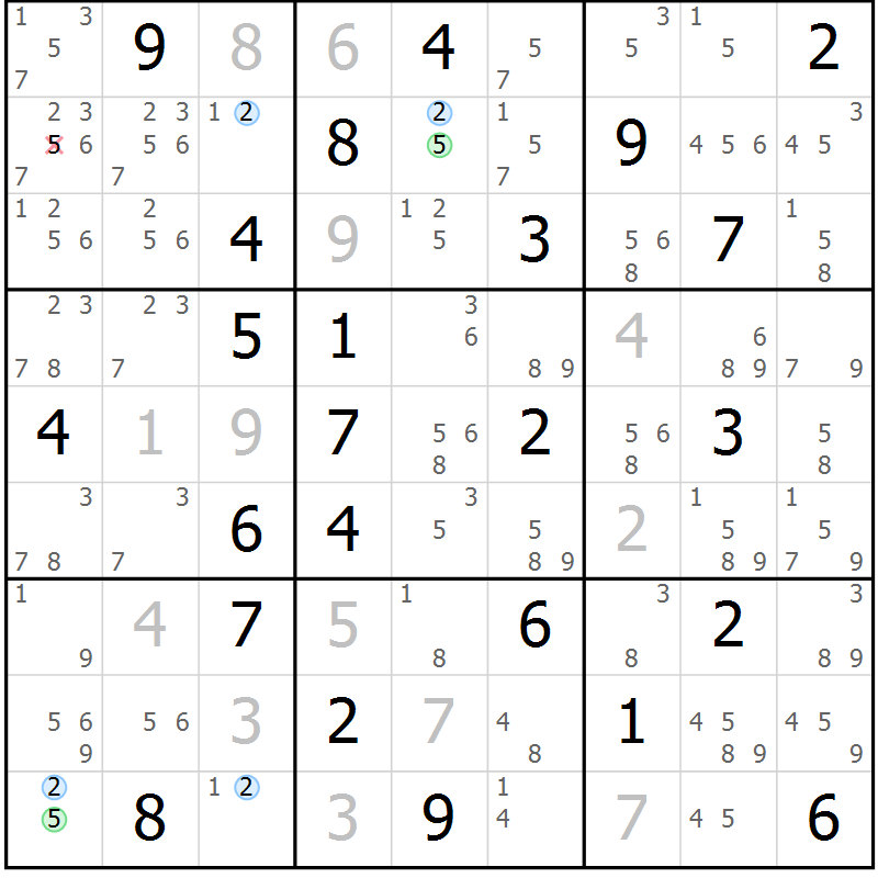 Position des candidats pour la solution de la Gr 49 page 52 du magazine de sudoku Maestro n° 085
