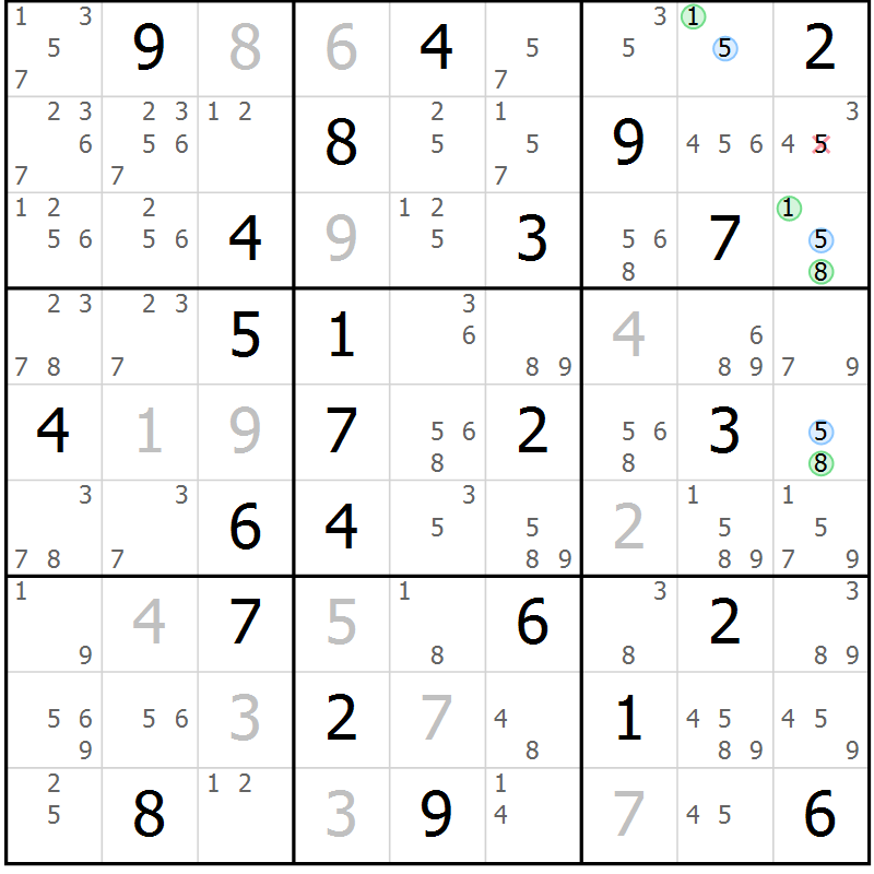 Position des candidats pour la solution de la Gr 49 page 52 du magazine de sudoku Maestro n° 085