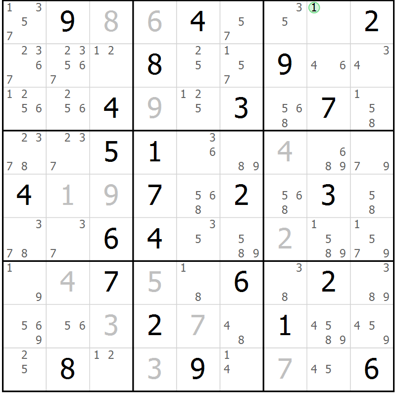 Position des candidats pour la solution de la Gr 49 page 52 du magazine de sudoku Maestro n° 085