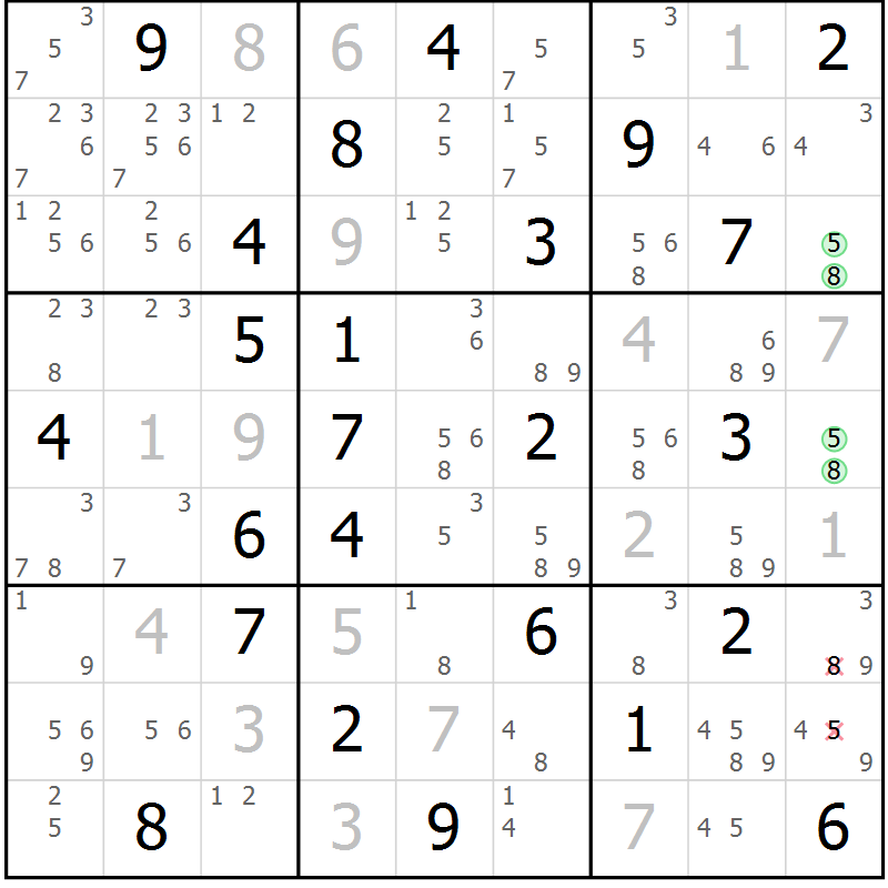 Position des candidats pour la solution de la Gr 49 page 52 du magazine de sudoku Maestro n° 085