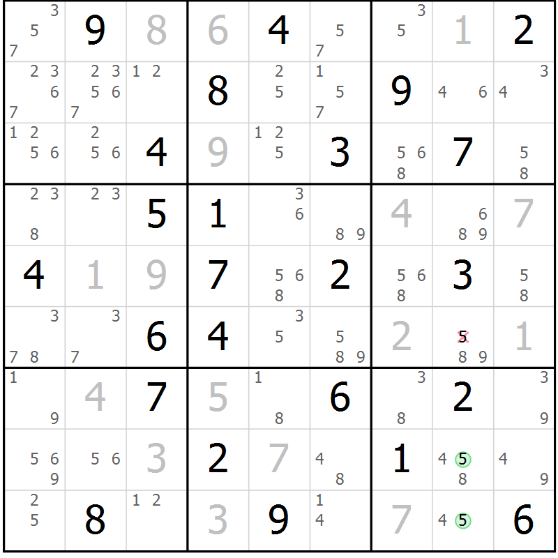 Position des candidats pour la solution de la Gr 49 page 52 du magazine de sudoku Maestro n° 085
