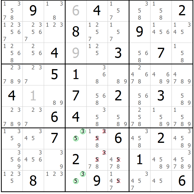 Position des candidats pour la solution de la Gr 49 page 52 du magazine de sudoku Maestro n° 085