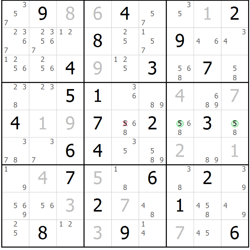 Position des candidats pour la solution de la Gr 49 page 52 du magazine de sudoku Maestro n° 085
