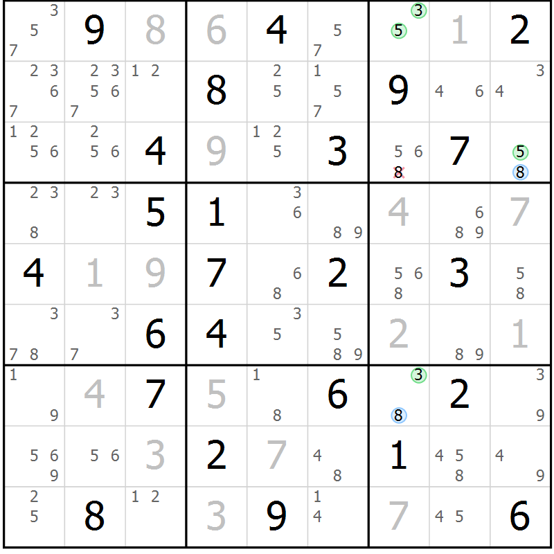 Position des candidats pour la solution de la Gr 49 page 52 du magazine de sudoku Maestro n° 085