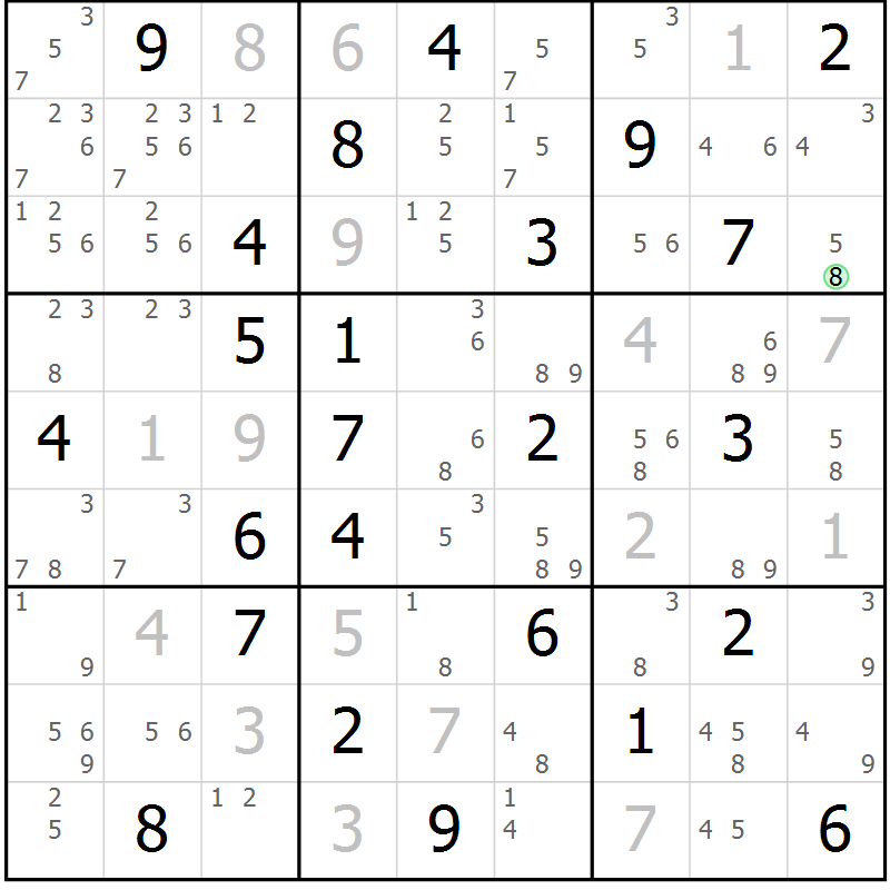 Position des candidats pour la solution de la Gr 49 page 52 du magazine de sudoku Maestro n° 085