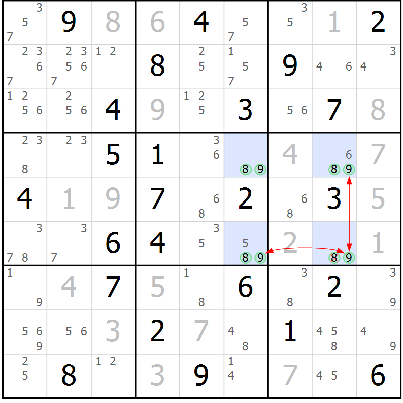 Position des candidats pour la solution de la Gr 49 page 52 du magazine de sudoku Maestro n° 085