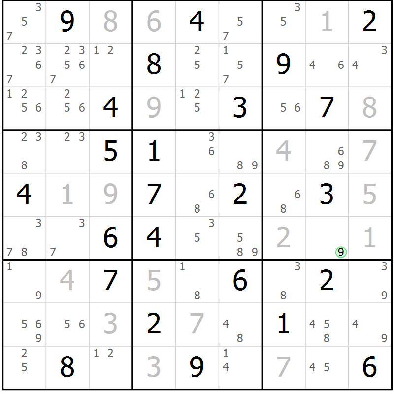 Position des candidats pour la solution de la Gr 49 page 52 du magazine de sudoku Maestro n° 085