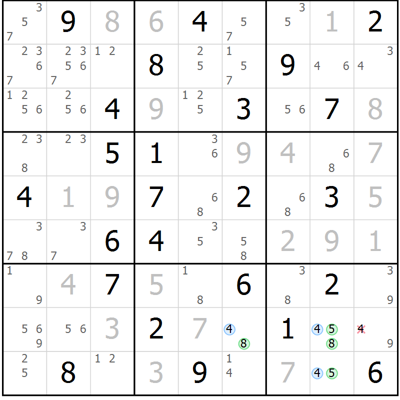 Position des candidats pour la solution de la Gr 49 page 52 du magazine de sudoku Maestro n° 085