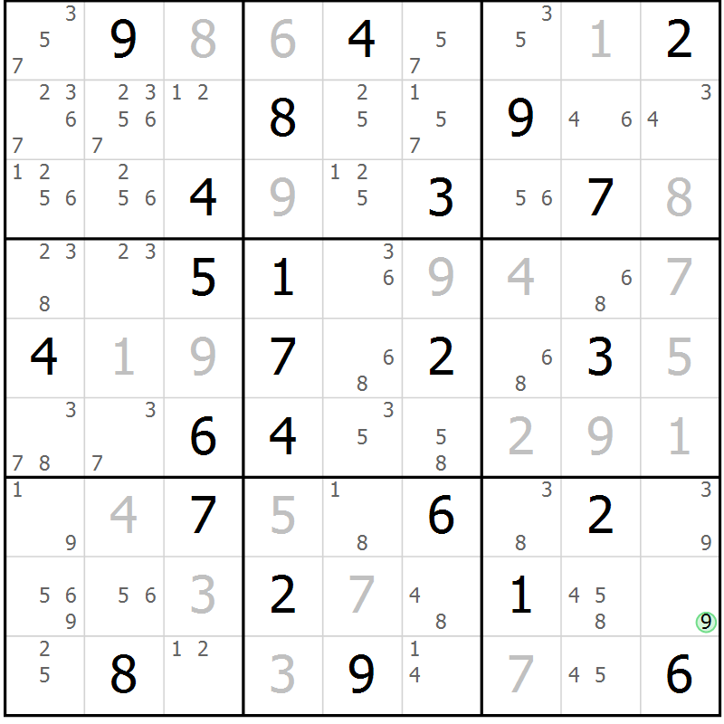 Position des candidats pour la solution de la Gr 49 page 52 du magazine de sudoku Maestro n° 085