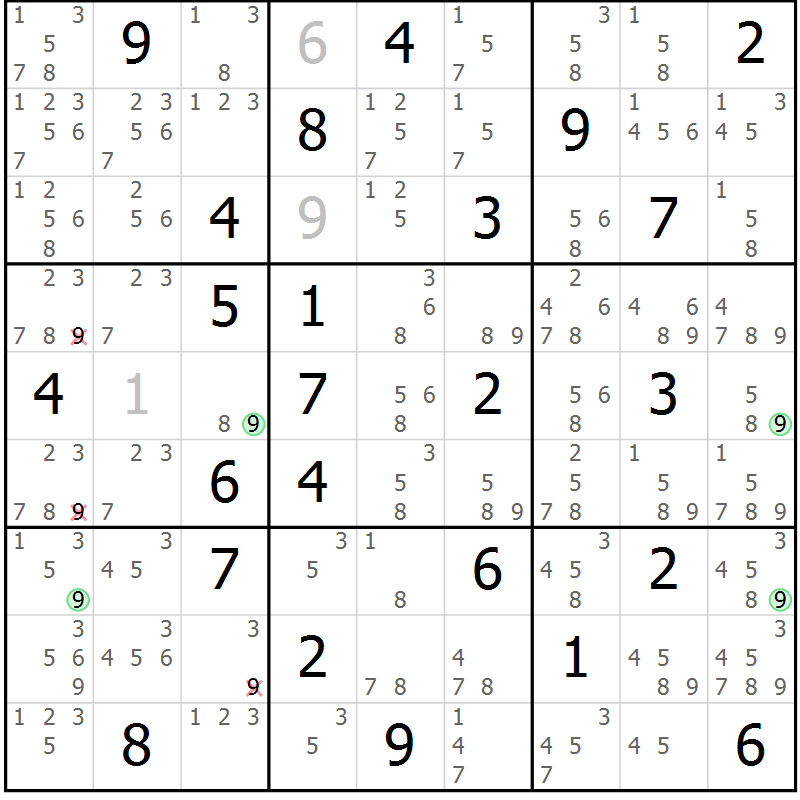 Position des candidats pour la solution de la Gr 49 page 52 du magazine de sudoku Maestro n° 085