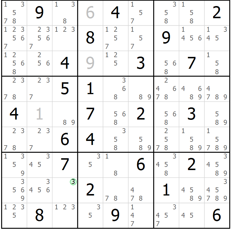 Position des candidats pour la solution de la Gr 49 page 52 du magazine de sudoku Maestro n° 085