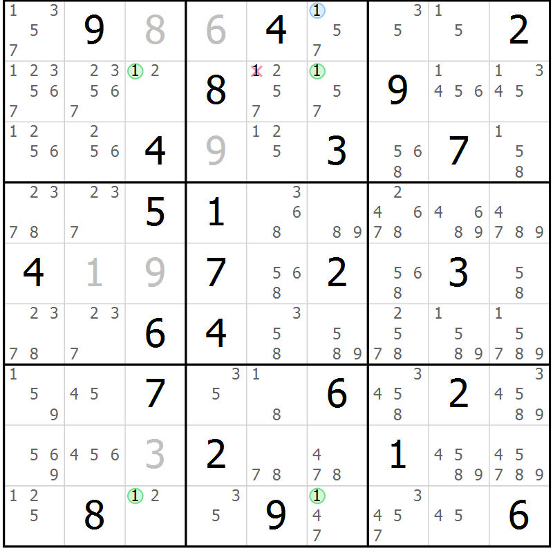 Position des candidats pour la solution de la Gr 49 page 52 du magazine de sudoku Maestro n° 085