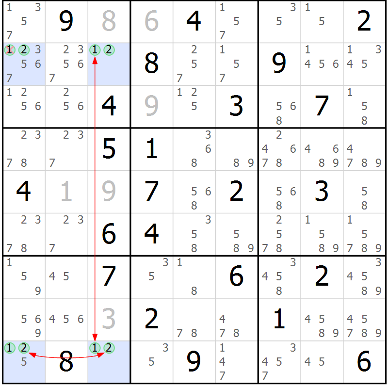 Position des candidats pour la solution de la Gr 49 page 52 du magazine de sudoku Maestro n° 085