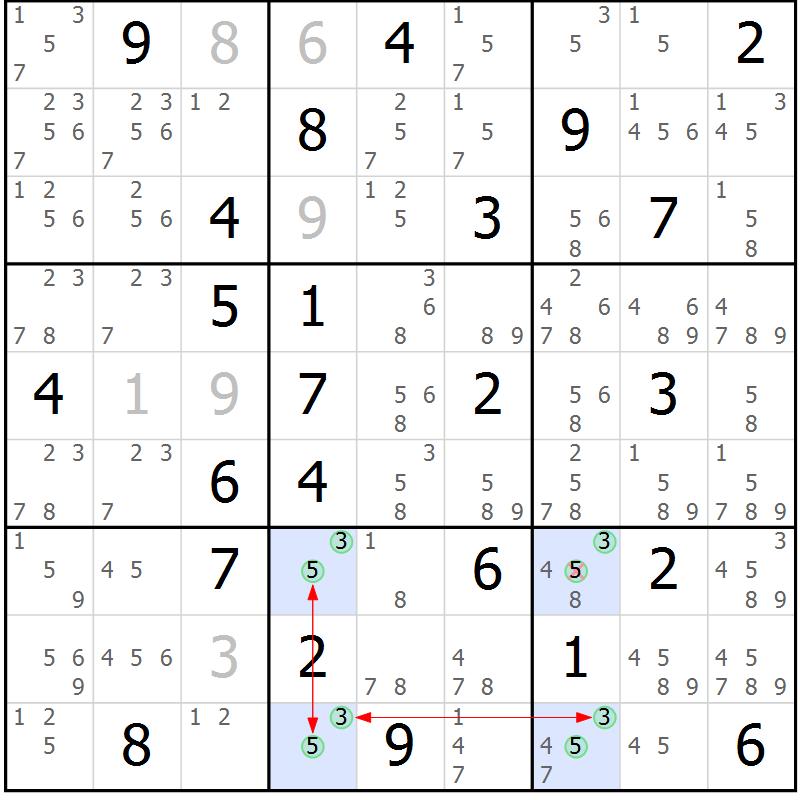 Position des candidats pour la solution de la Gr 49 page 52 du magazine de sudoku Maestro n° 085