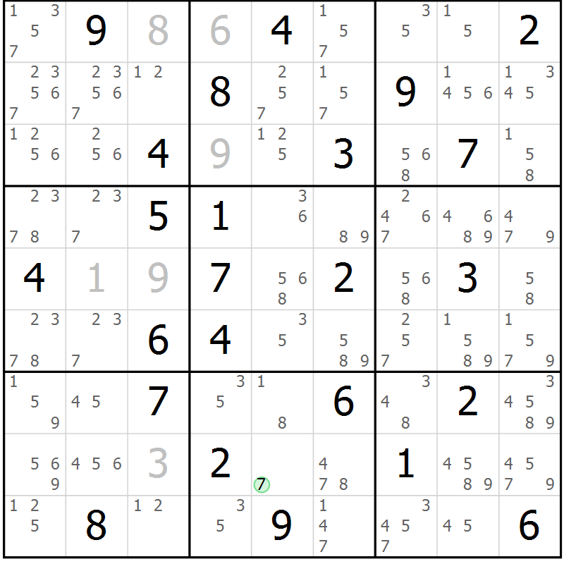Position des candidats pour la solution de la Gr 49 page 52 du magazine de sudoku Maestro n° 085