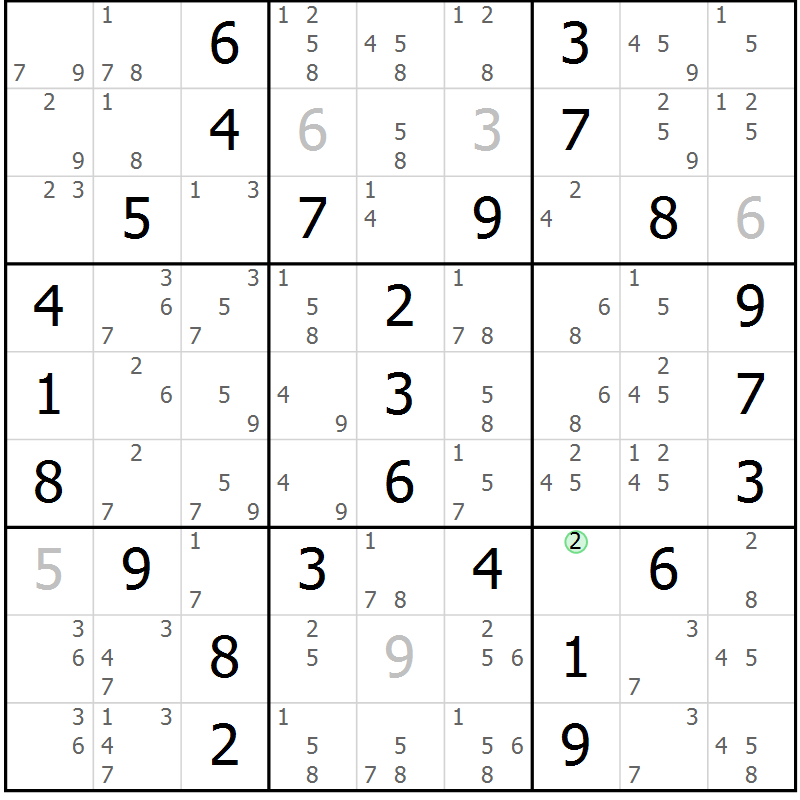 Position des candidats pour la solution de la Gr 5 page 8 du magazine de sudoku Maestro n° 085