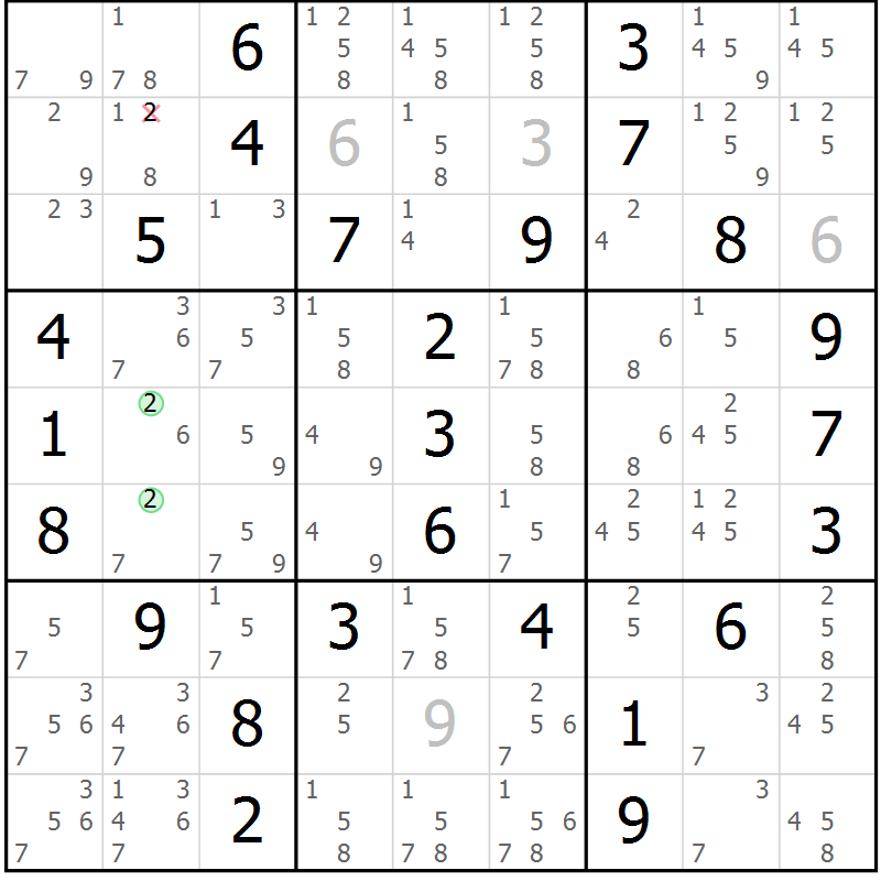 Position des candidats pour la solution de la Gr 5 page 8 du magazine de sudoku Maestro n° 085