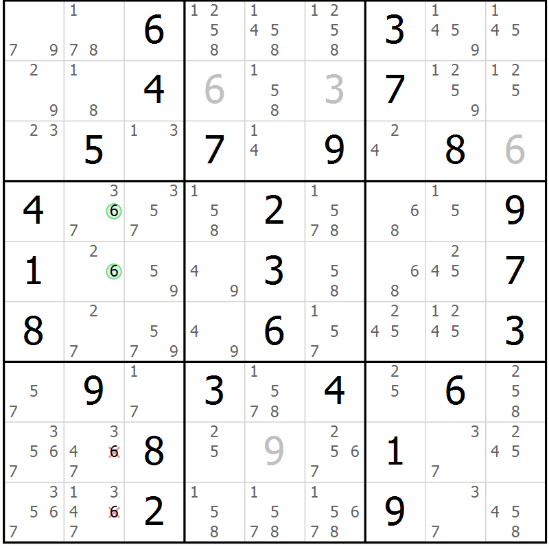 Position des candidats pour la solution de la Gr 5 page 8 du magazine de sudoku Maestro n° 085