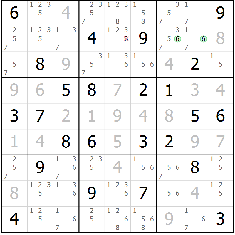 Position des candidats pour la solution de la Gr 50 page 53 du magazine de sudoku Maestro n° 085