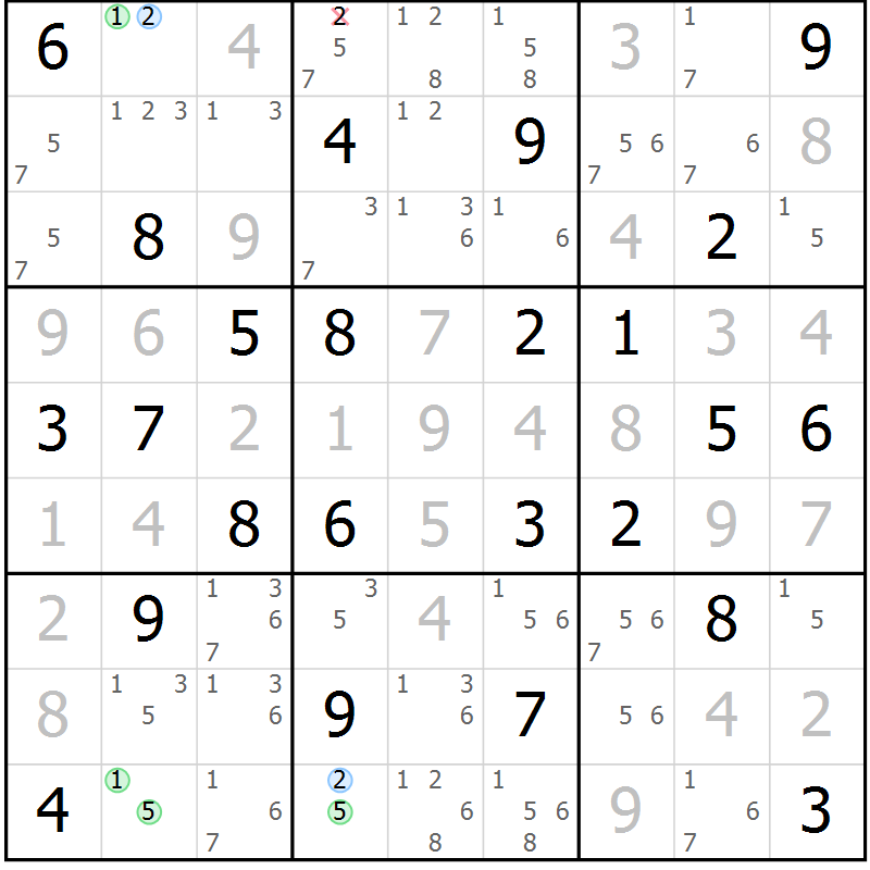 Position des candidats pour la solution de la Gr 50 page 53 du magazine de sudoku Maestro n° 085
