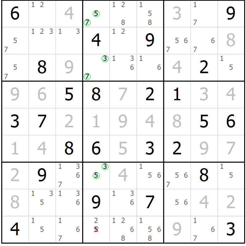 Position des candidats pour la solution de la Gr 50 page 53 du magazine de sudoku Maestro n° 085