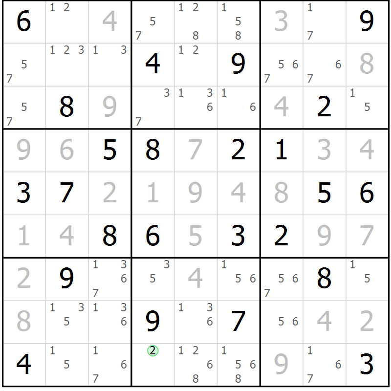 Position des candidats pour la solution de la Gr 50 page 53 du magazine de sudoku Maestro n° 085