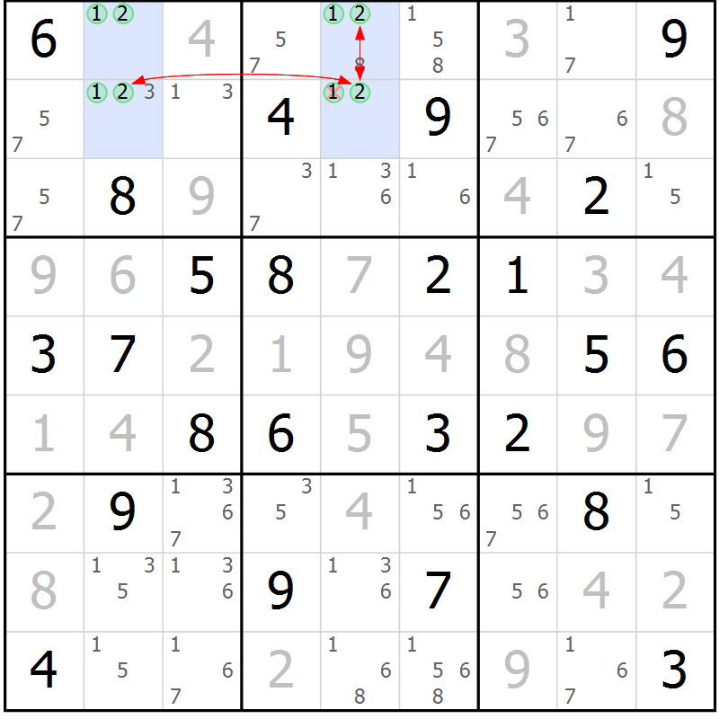 Position des candidats pour la solution de la Gr 50 page 53 du magazine de sudoku Maestro n° 085
