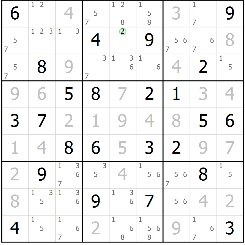 Position des candidats pour la solution de la Gr 50 page 53 du magazine de sudoku Maestro n° 085