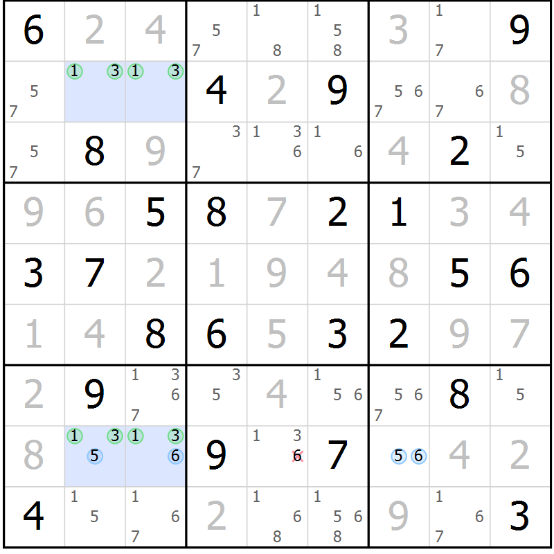Position des candidats pour la solution de la Gr 50 page 53 du magazine de sudoku Maestro n° 085