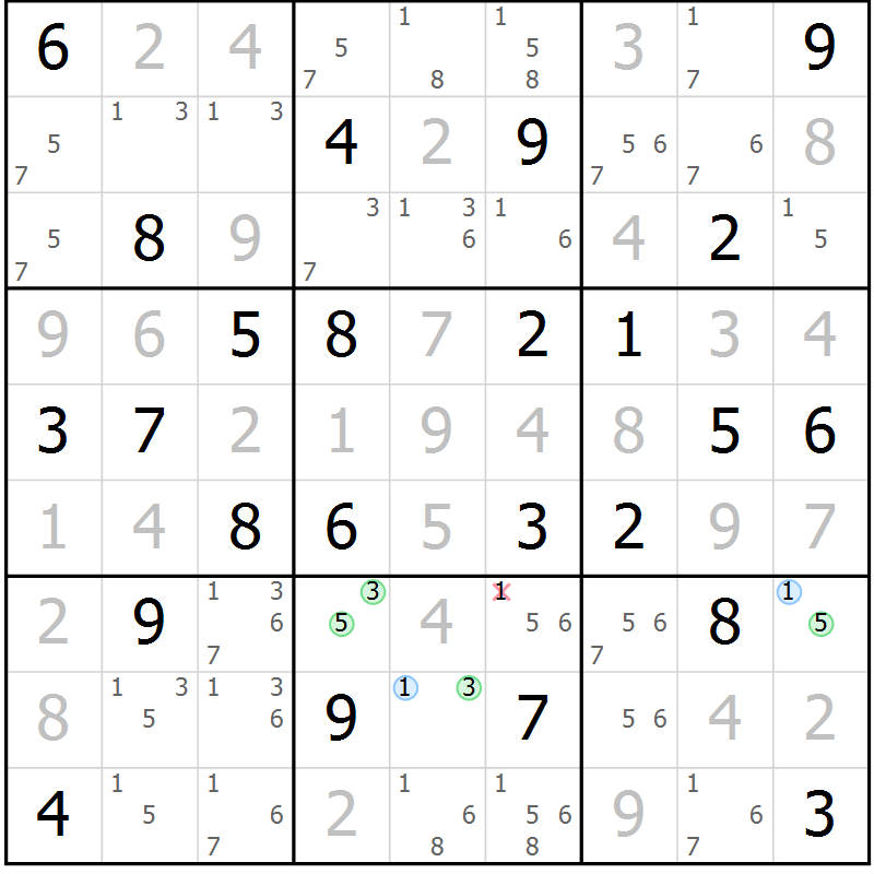 Position des candidats pour la solution de la Gr 50 page 53 du magazine de sudoku Maestro n° 085
