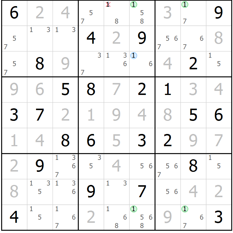 Position des candidats pour la solution de la Gr 50 page 53 du magazine de sudoku Maestro n° 085