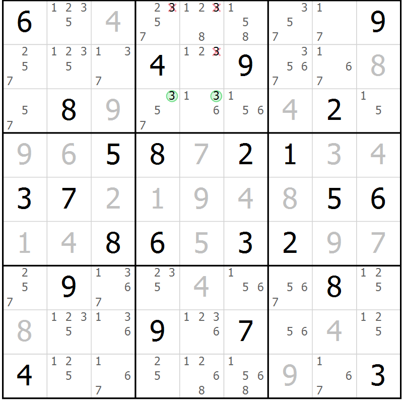 Position des candidats pour la solution de la Gr 50 page 53 du magazine de sudoku Maestro n° 085