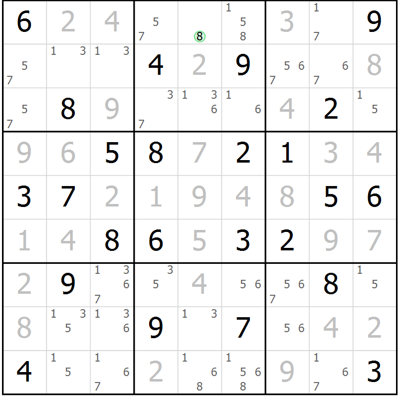 Position des candidats pour la solution de la Gr 50 page 53 du magazine de sudoku Maestro n° 085