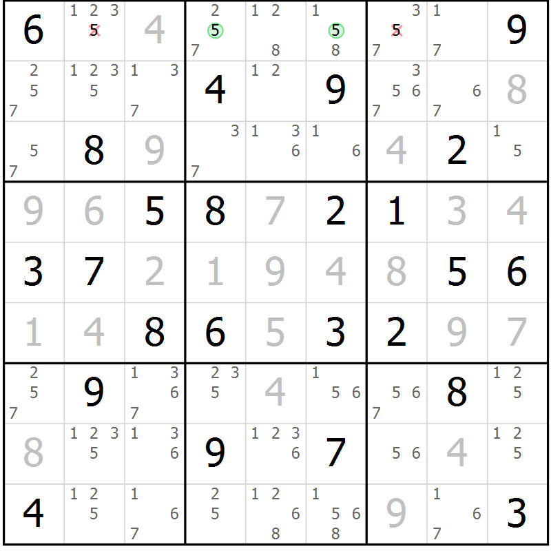Position des candidats pour la solution de la Gr 50 page 53 du magazine de sudoku Maestro n° 085