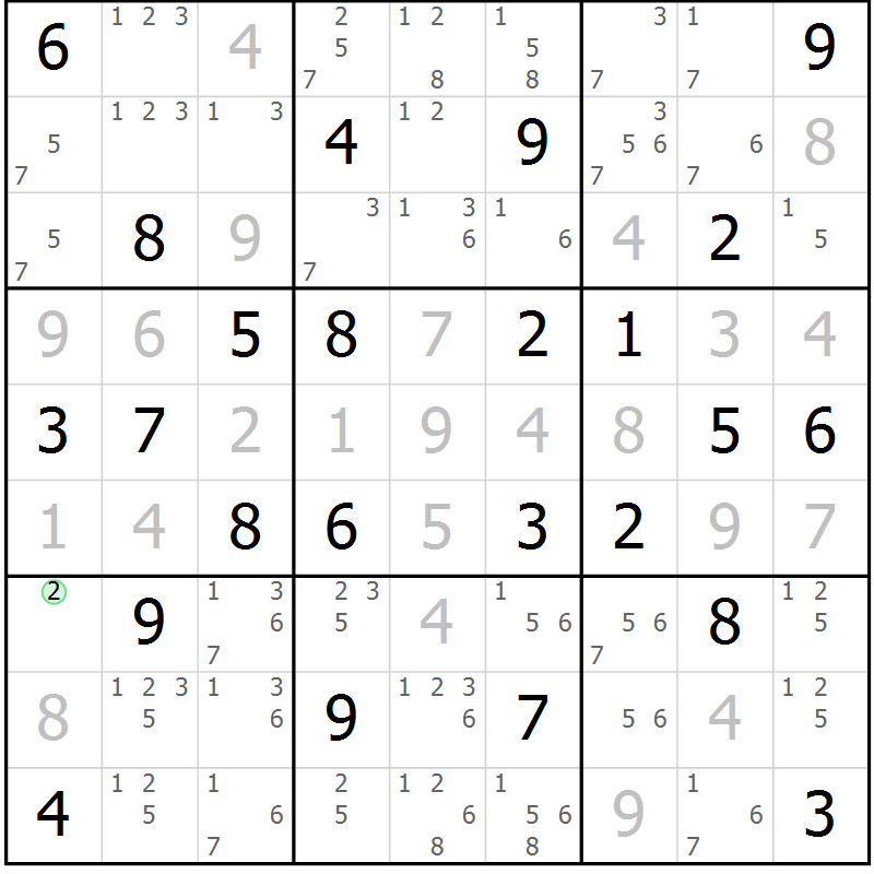 Position des candidats pour la solution de la Gr 50 page 53 du magazine de sudoku Maestro n° 085