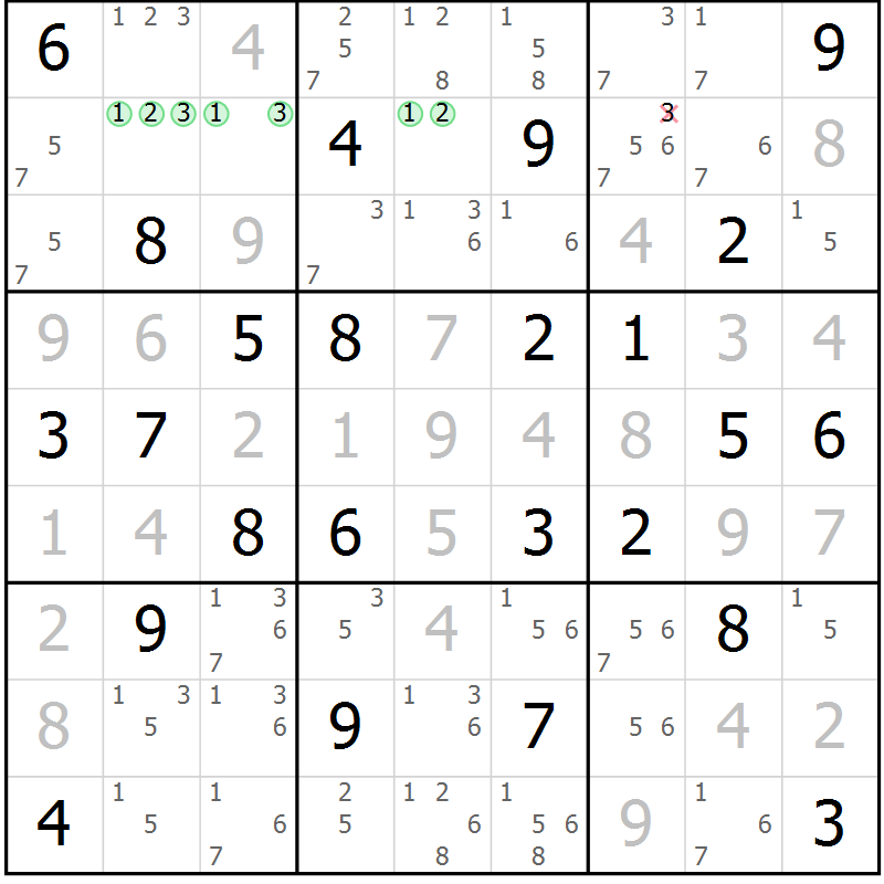 Position des candidats pour la solution de la Gr 50 page 53 du magazine de sudoku Maestro n° 085