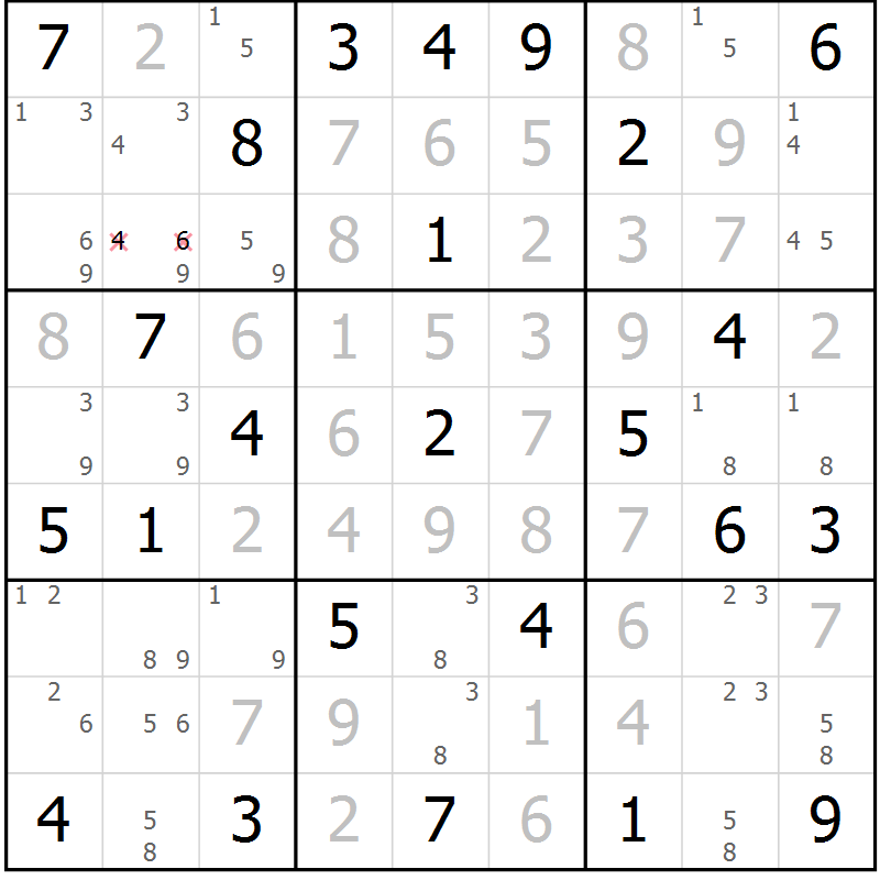 Position des candidats pour la solution de la Gr 51 page 54 du magazine de sudoku Maestro n° 085