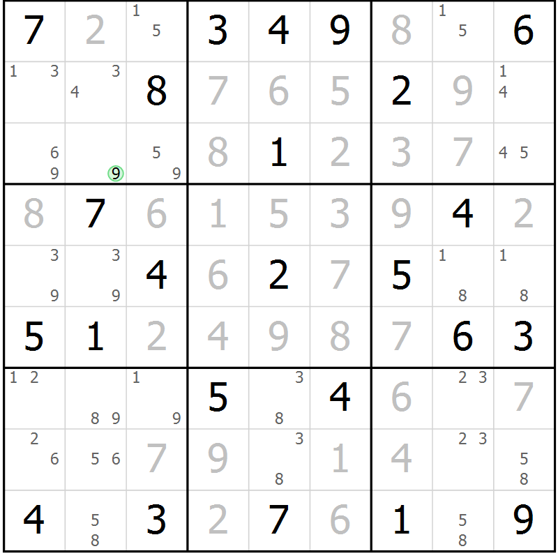 Position des candidats pour la solution de la Gr 51 page 54 du magazine de sudoku Maestro n° 085
